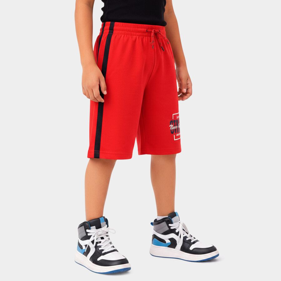 Boys Red Regular Fit Athletic Bermuda Shorts, Red, large