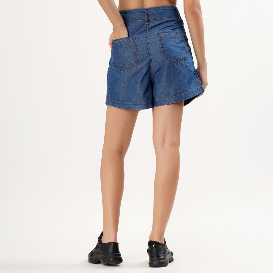 Women's Deep Denim Tie-Waist Relaxed Fit Shorts, नीला, large image number null