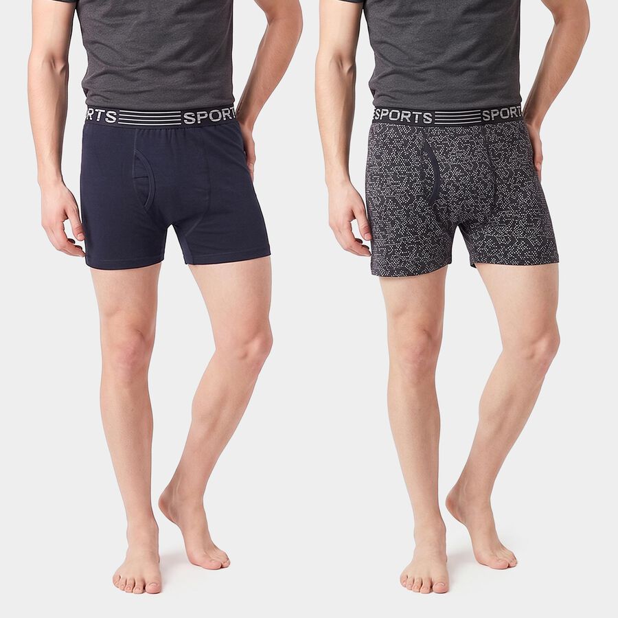 Men's Navy Blue Regular Fit Solid Trunks, Navy Blue, large