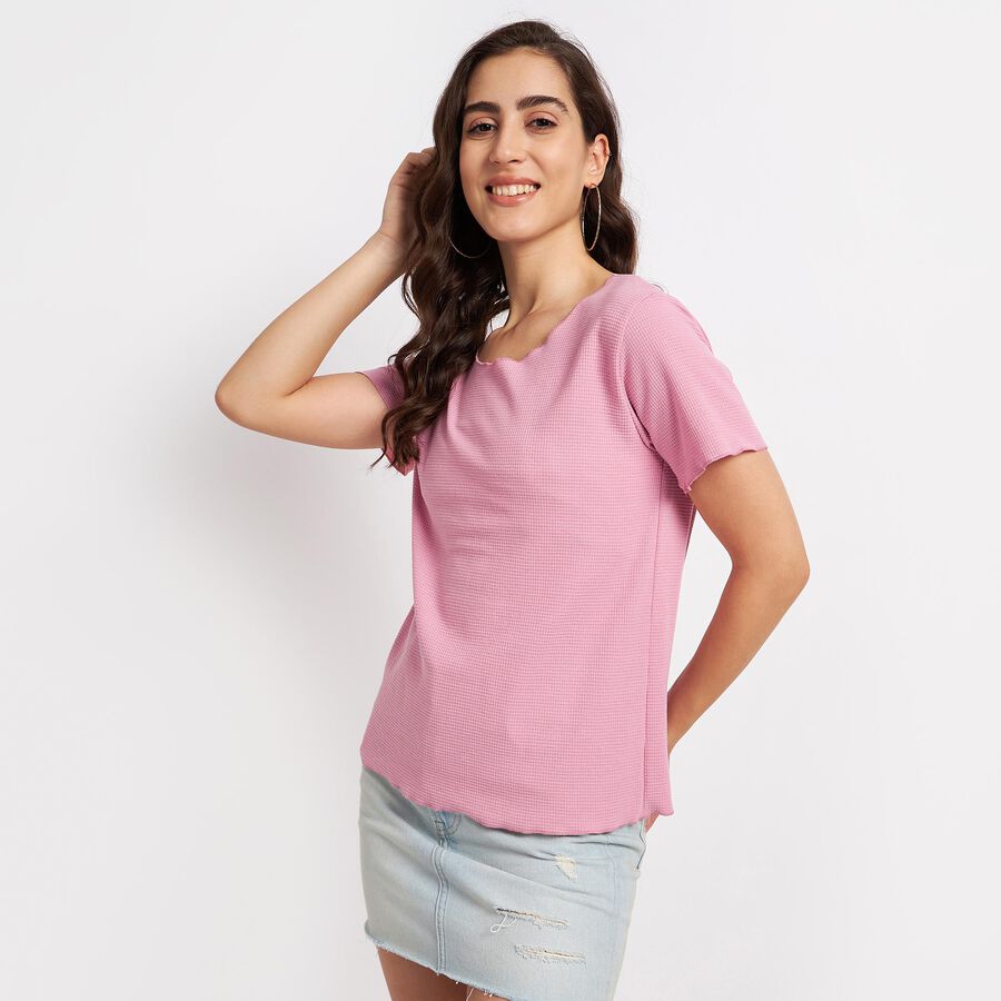 Solid Round Neck T-Shirt, Pink, large image number null
