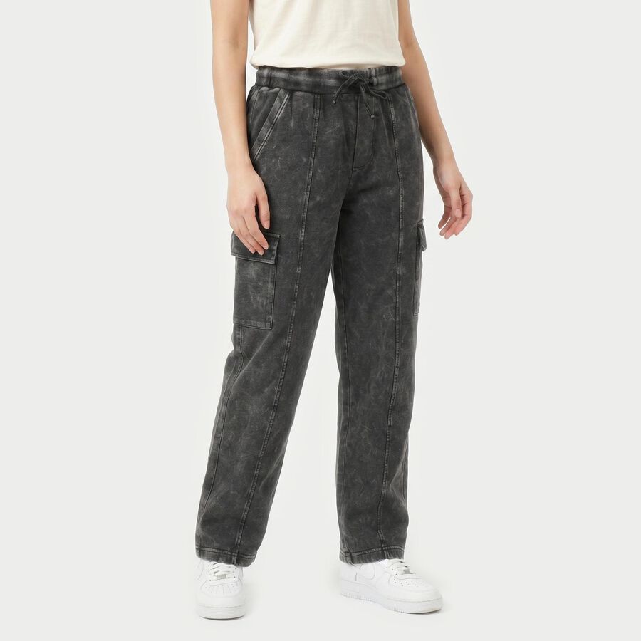 Women's Dark Grey Straight Fit Cargo Track Pants, गहरा ग्रे, large