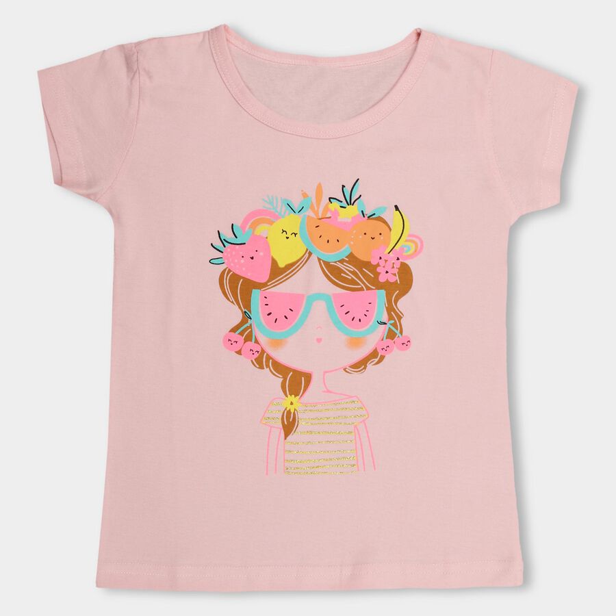 Girls' 100% Cotton T-Shirt, हल्का गुलाबी, large image number null