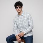 Men's Light Blue 100% Cotton Checked Casual Shirt, Light Blue, small