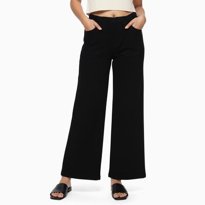 Girls' Jet Black Wide Leg Stretchable Jeans
