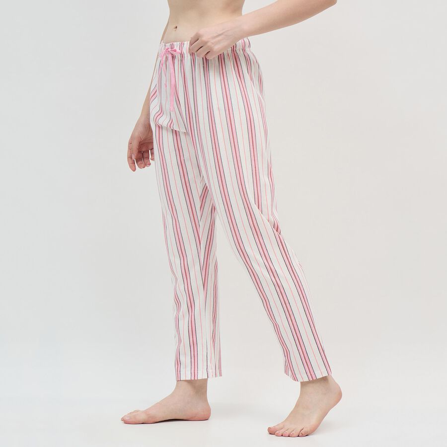 Women's Pink and White Striped Cotton Blend Pyjama, सफ़ेद, large image number null