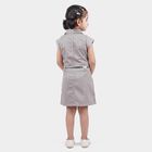 Girls' Grey Shirt Style Belted Frock, हल्का ग्रे, small