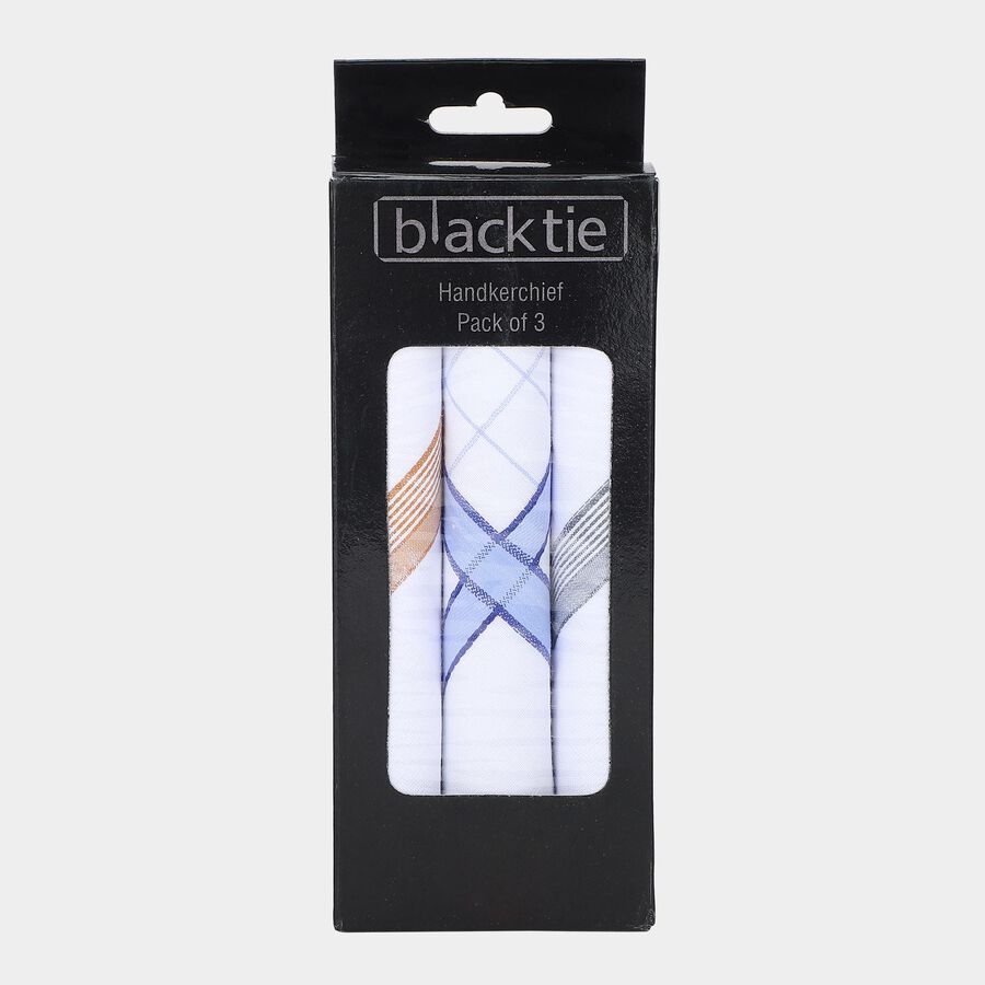 Men White Assorted Printed Pack of 3 Handkerchief, हल्का नीला, large
