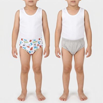 Boys Grey Regular Fit Printed Briefs