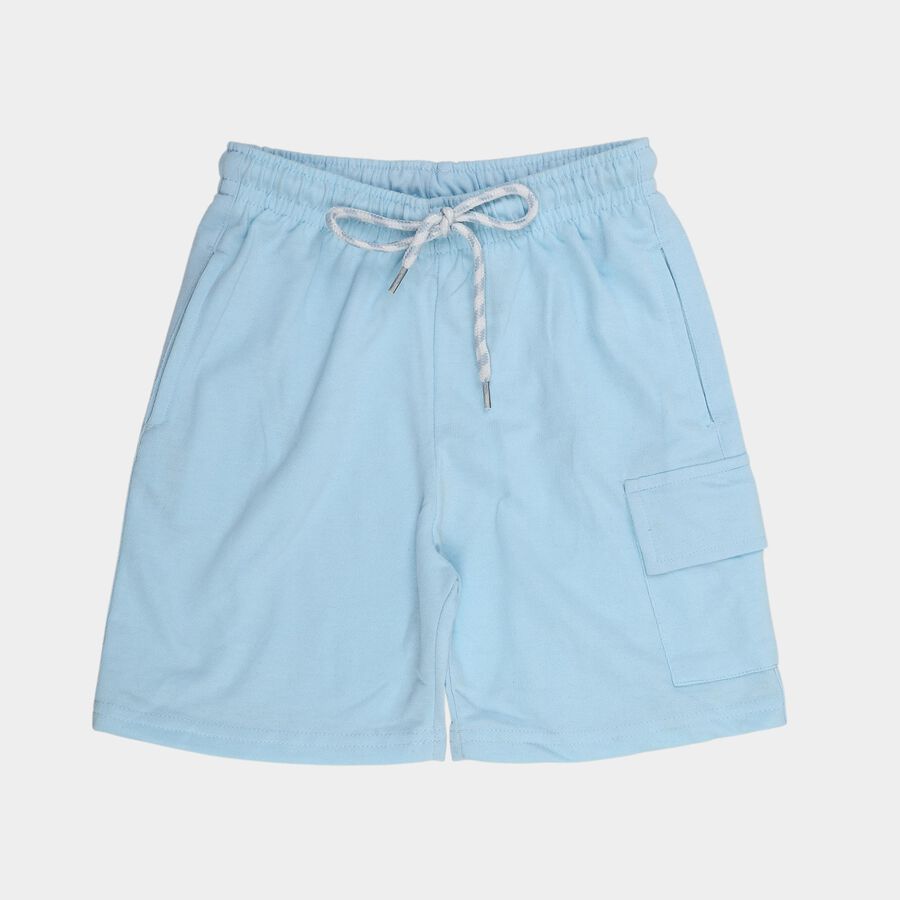 Boys' Navy Blue Regular Fit Cotton Blend Bermuda Shorts, हल्का नीला, large