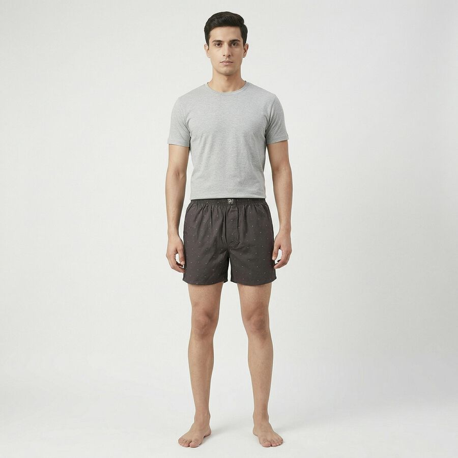 Men's Grey Regular Fit Solid Boxers, गहरा ग्रे, large