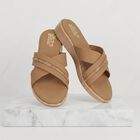 Women's Beige Embellished Slip-On Slide Sandals, Beige, small