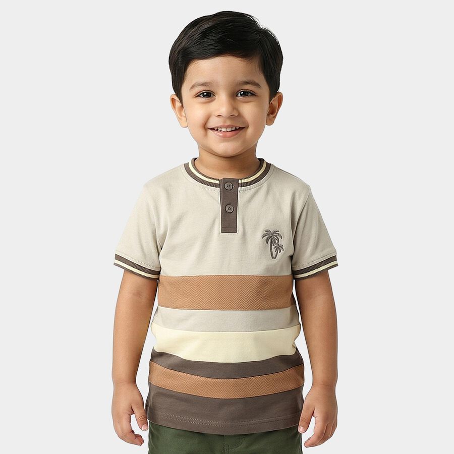Boys Brown Cotton Round Neck Casual Boys T-Shirt, भूरा, large