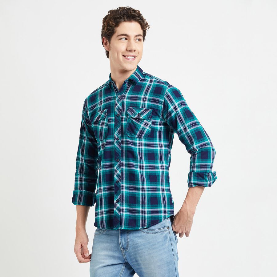 Checked Casual Shirt, Dark Green, large image number null