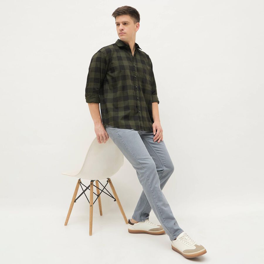 Men's Dark Olive Green Cotton Spread Collar Casual Shirt, गहरा हरा, large