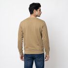 Men Beige Crew Neck Pullover Sweatshirt, Beige, small