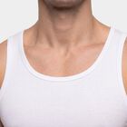 Men's White Cotton Round Neck Sleeveless Vest, White, small