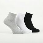 Men's Ankle Length Socks Pack of 3 ( Grey Melange, White, Black ), काला, small