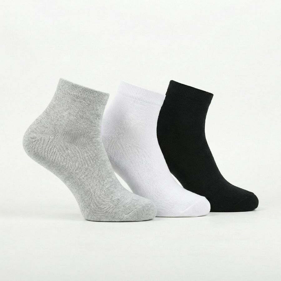 Men's Ankle Length Socks Pack of 3 ( Grey Melange, White, Black ), काला, large