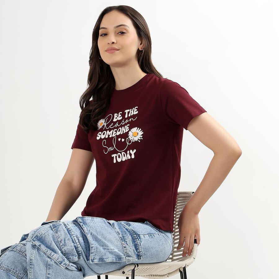 Ladies' Round Neck T-Shirt, Wine, large image number null