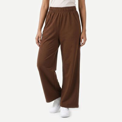 Women's Brown Wide Leg Elastic Waist Track Pants
