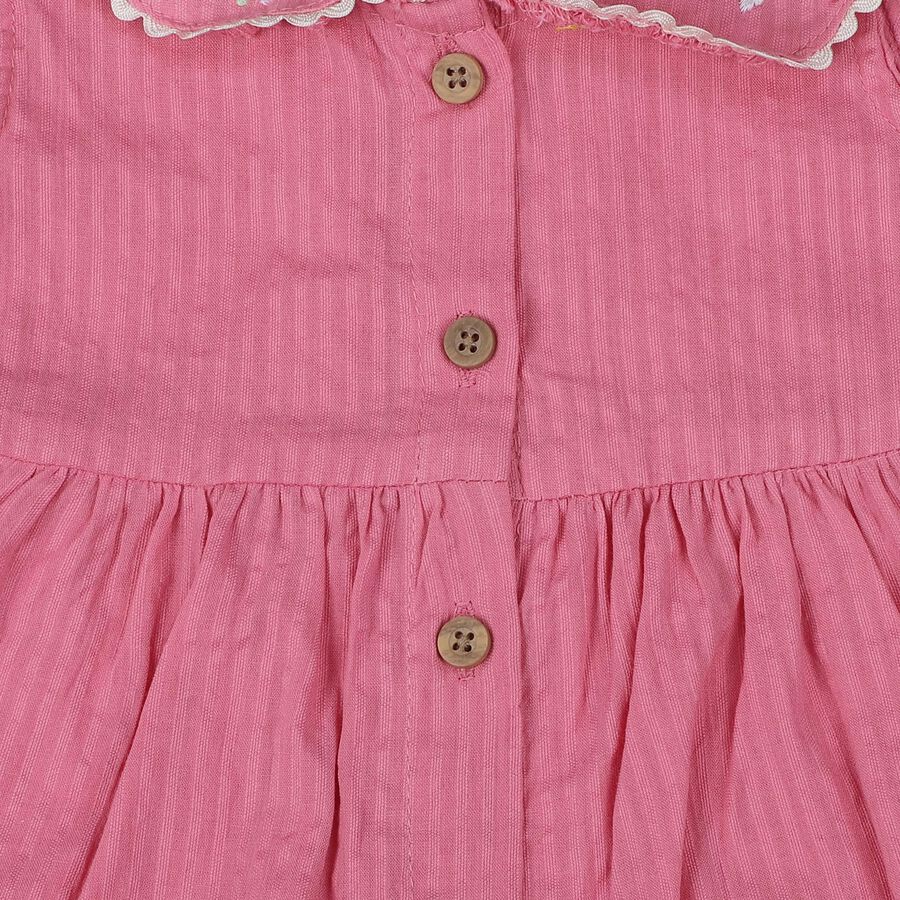 Infants' Pink Cotton Embroidered Collar Sleeveless Frock with Bloomers, Pink, large