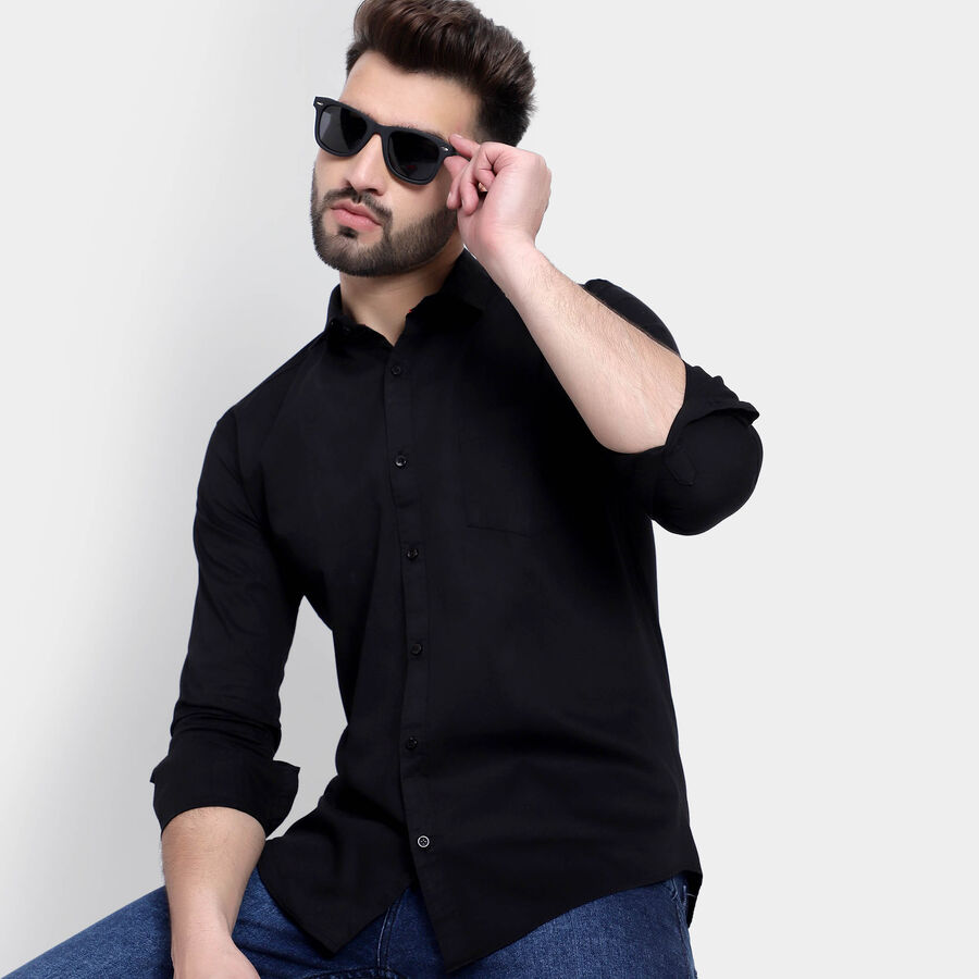 Cotton Solid Casual Shirt, Black, large image number null