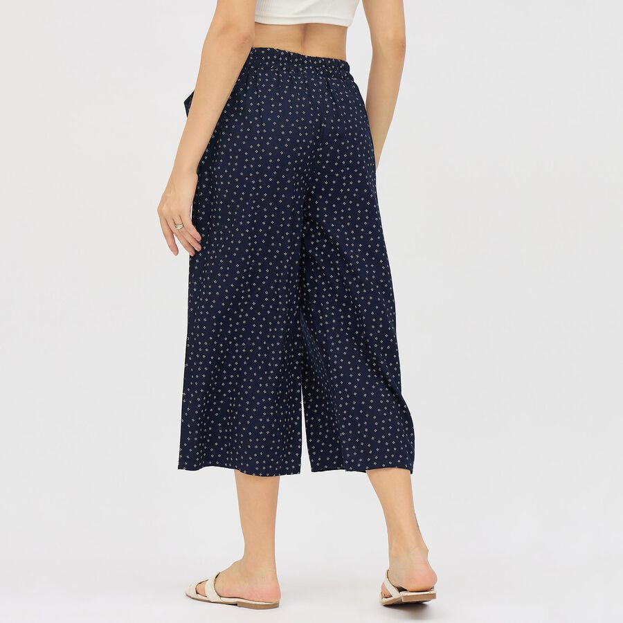 Ladies' Dark Navy Blue Regular Fit Flared Printed Capri, Navy Blue, large image number null