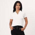 Women's White Polo Neck Solid Polo T-Shirt, सफ़ेद, small