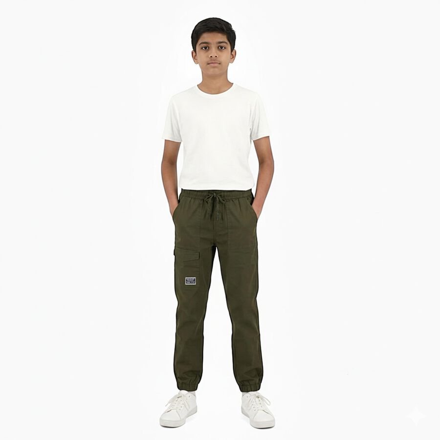 Boys Olive Green Regular Fit Jogger Trousers, Olive, large image number null