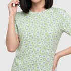 Women Green Round Neck Regular T-Shirt, Light Green, small
