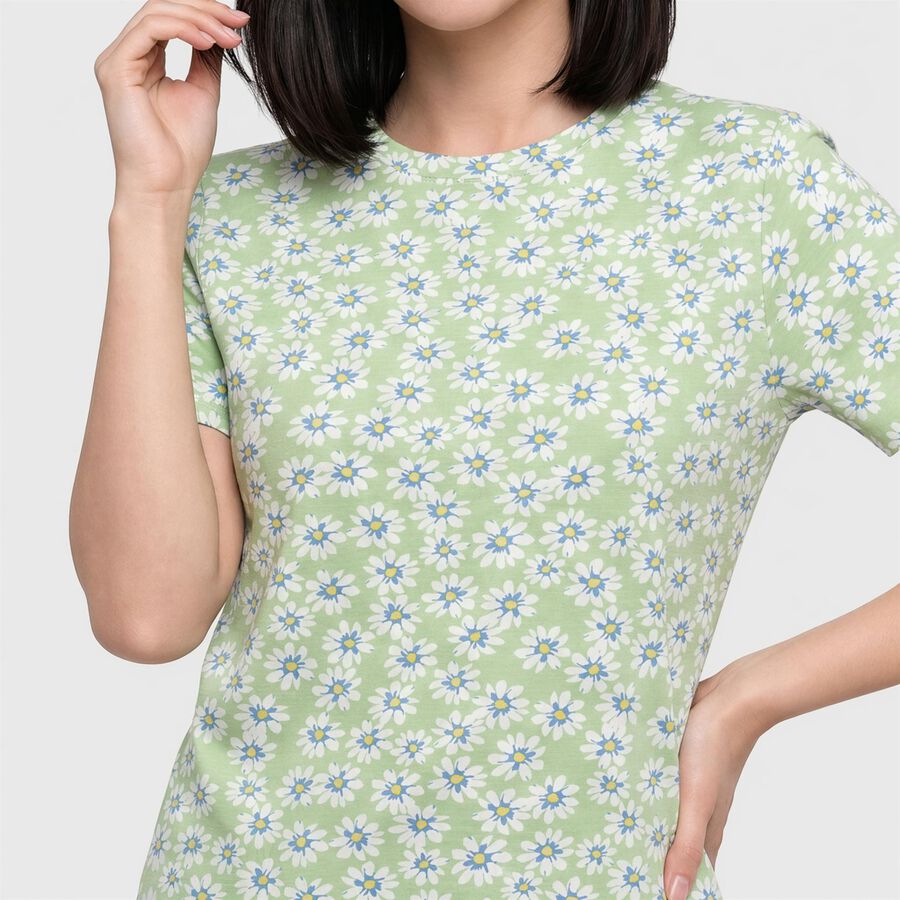 Women Green Round Neck Regular T-Shirt, Light Green, large