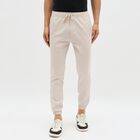 Men's Light Beige Slim Fit Elastic Waist Jogger Trousers, सिल्वर, small image number null