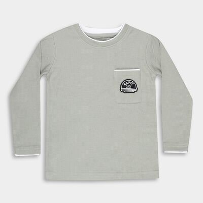 Boys' Light Sage Green Crew Neck Casual T-Shirt