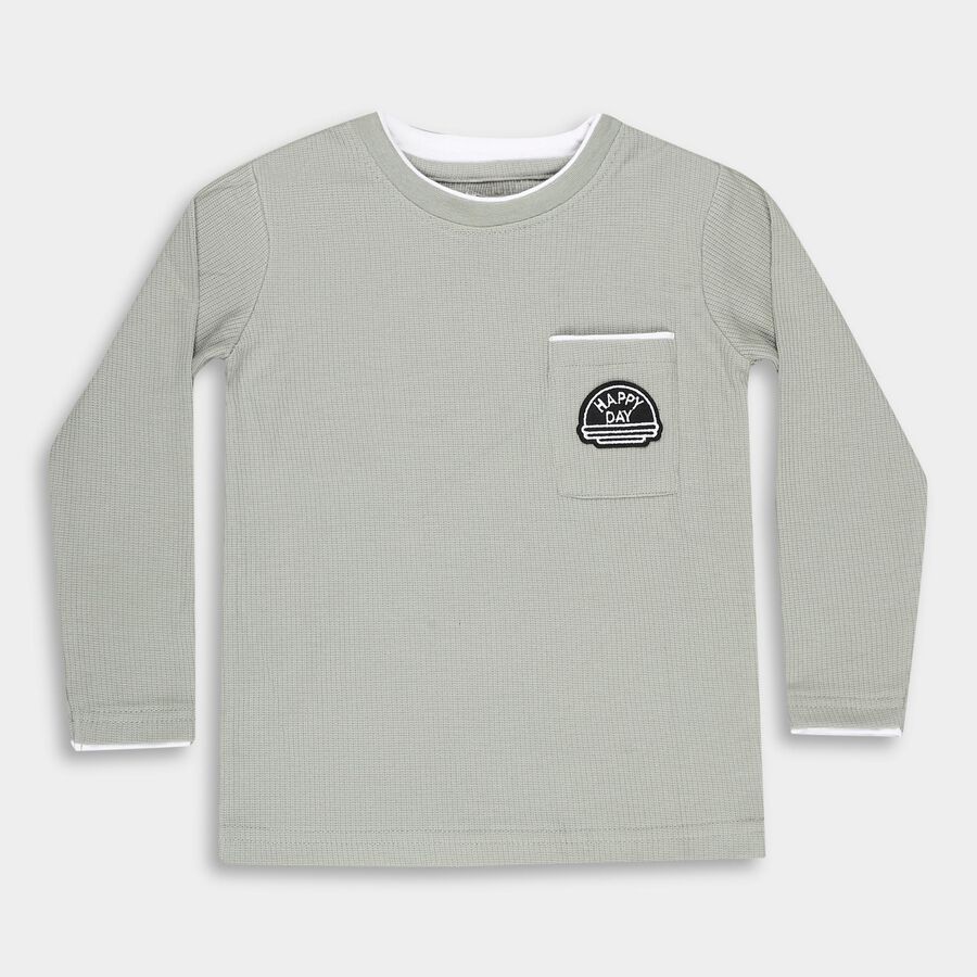 Boys' Light Sage Green Crew Neck Casual T-Shirt, Light Green, large image number null