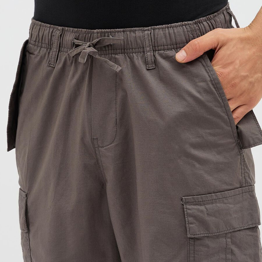 Men's Muted Charcoal Grey Slim Fit Cargo Trousers, गहरा ग्रे, large image number null