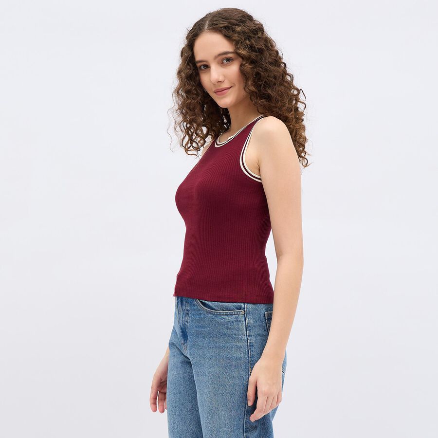 Ladies' Round Neck T-Shirt, वाइन, large image number null