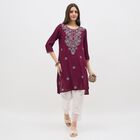 Women's Deep Maroon Round Neck Embroidered Kurta, वाइन, small image number null
