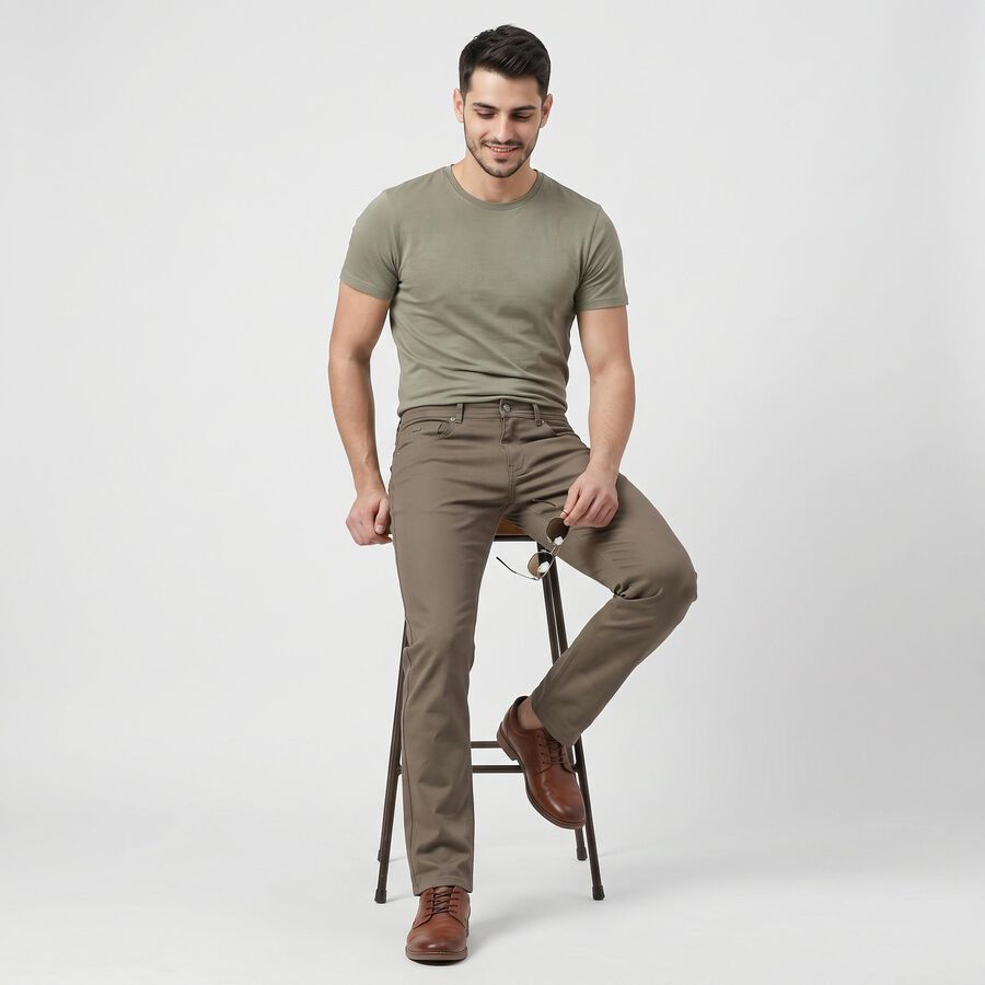 Men's Brown Slim Fit Solid Jeans, भूरा, large