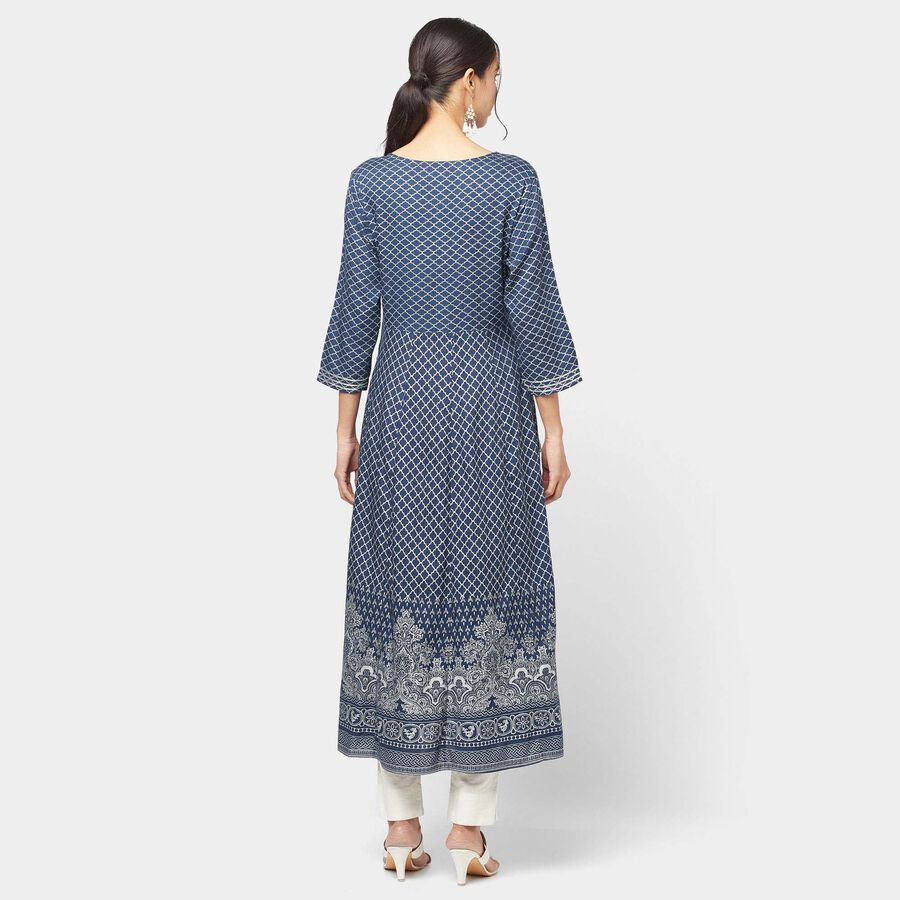 3/4Th Sleeves Flared Kurta, Navy Blue, large image number null