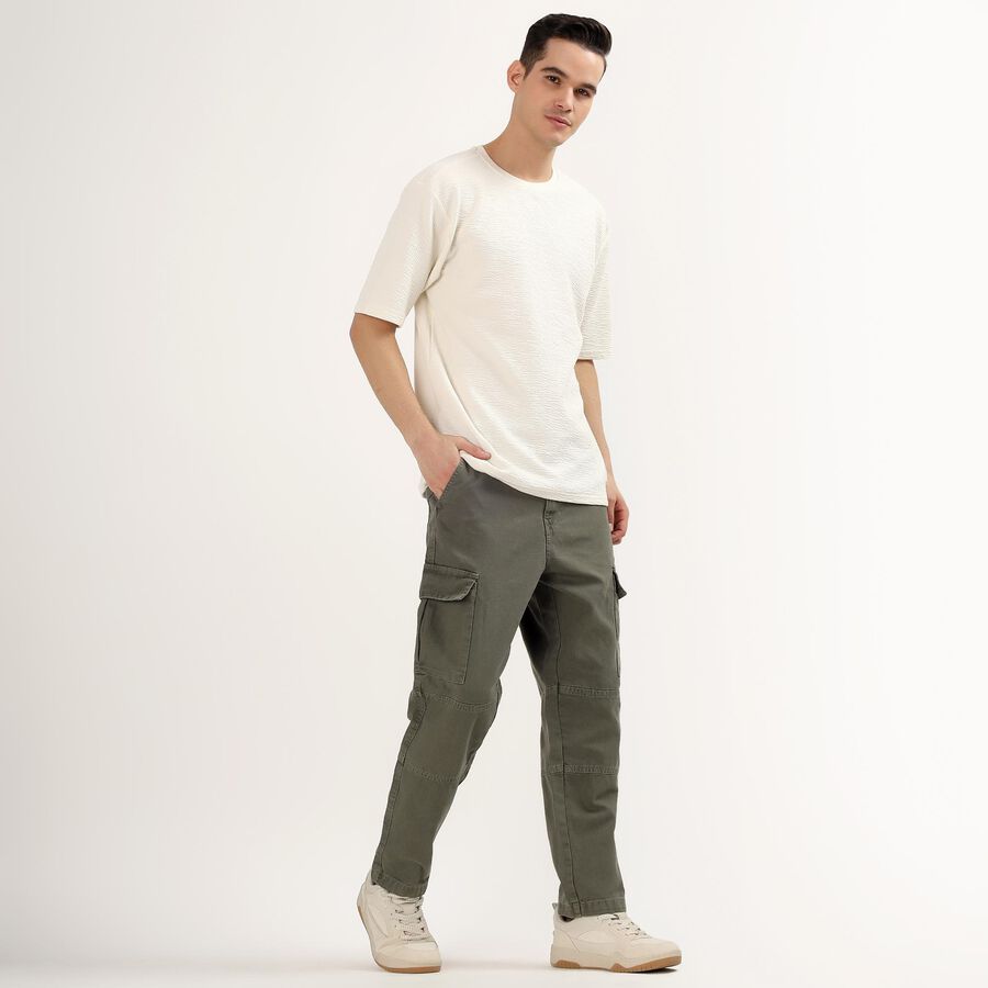 Men's 100% Cotton Slim Fit Casual Trousers, ओलिव, large image number null