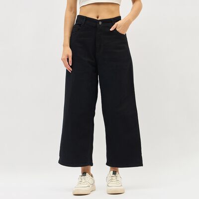 Women's Jet Black Wide-Leg High-Rise Jeans
