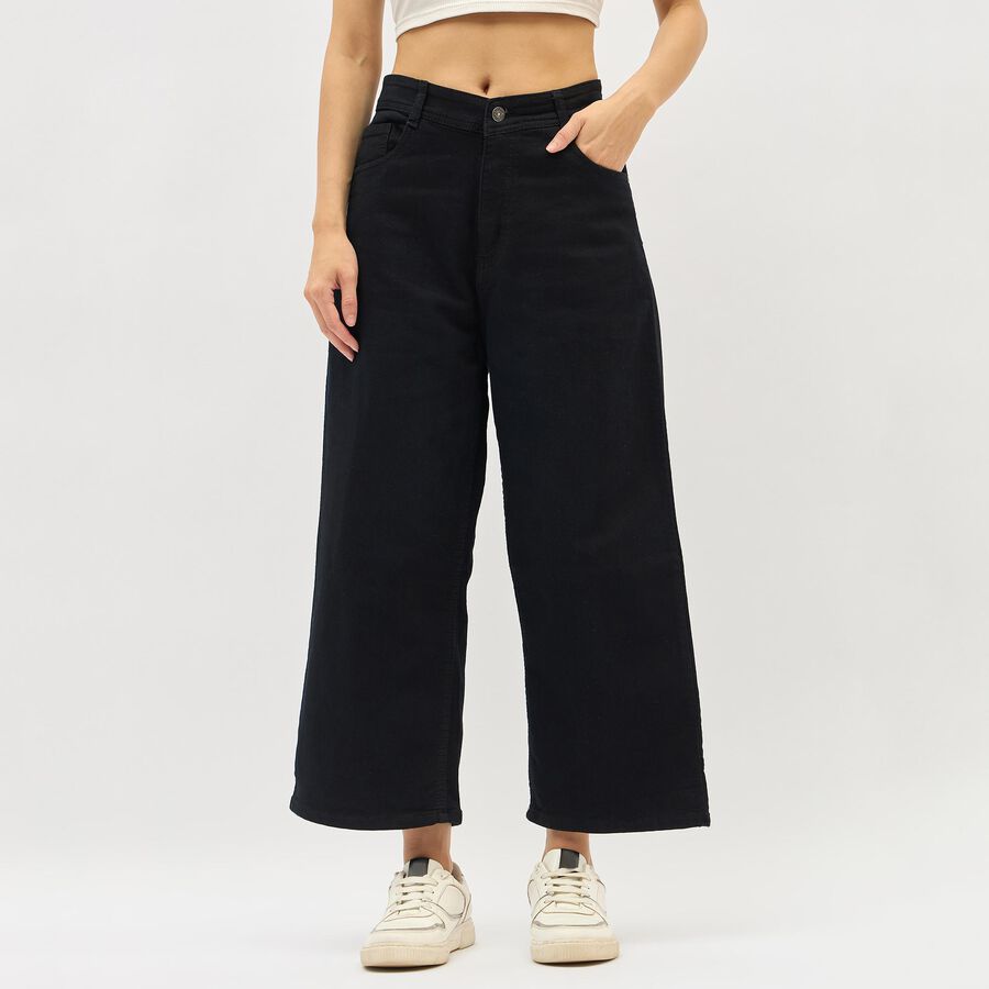 Women's Jet Black Wide-Leg High-Rise Jeans, काला, large image number null