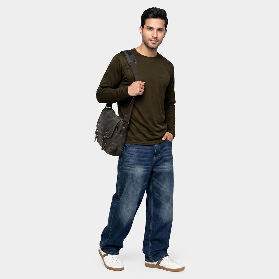 Men's Olive Green Crew Neck Regular T-Shirt, ओलिव, large