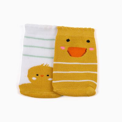 Infants Bright Yellow and White Regular Fit Printed Pack of 2 Socks