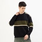 Men's Jet Black and Olive Green Crew Neck Casual Sweatshirt, काला, small image number null