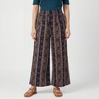 Women's Navy Blue Wide-Leg Printed Palazzos, गहरा नीला, small