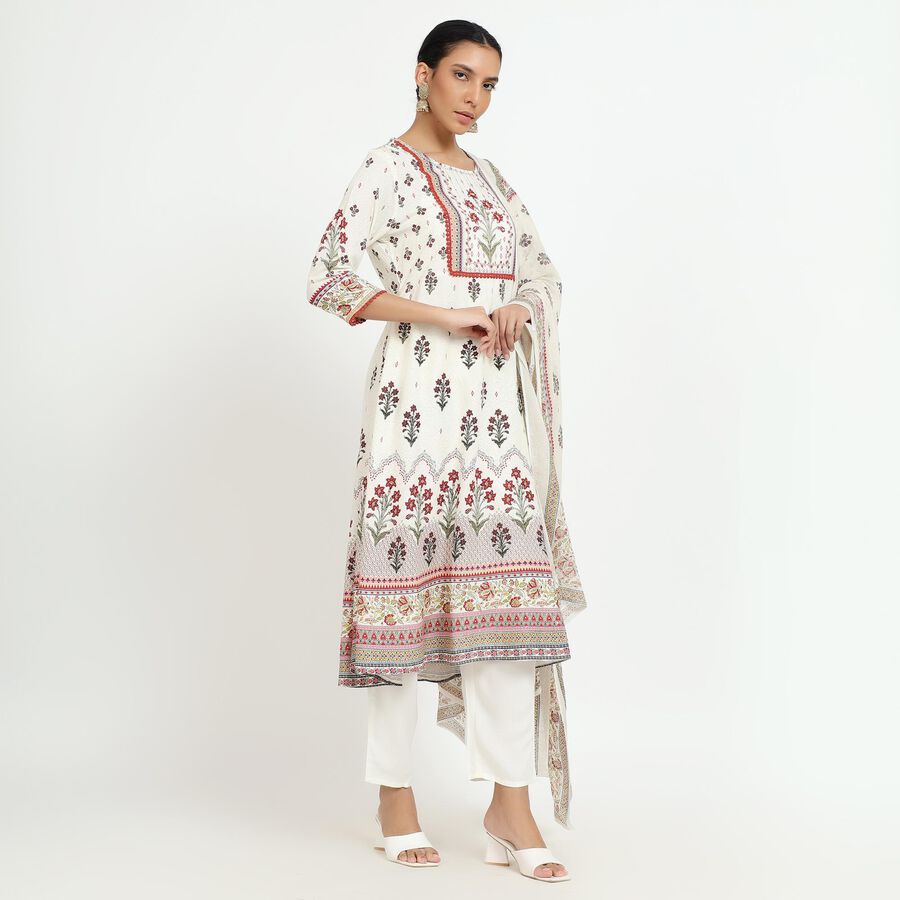 Women's White Floral Printed Ethnic Set, Off White, large image number null
