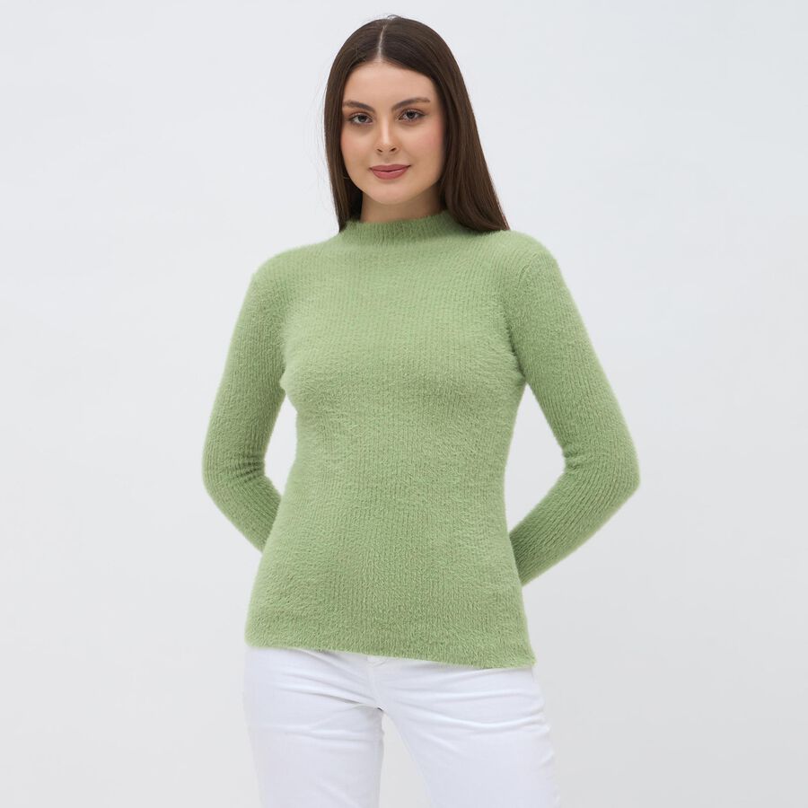 Women's Light Sage Green High Neck Fitted Pullover, हल्का हरा, large image number null