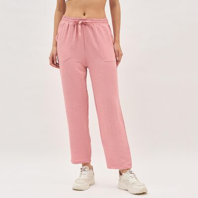 Women's Dusty Rose Relaxed Fit Textured Track Pants