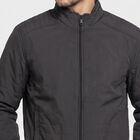 Men Dark Grey Stand Collar Windbreaker Jacket, Dark Grey, small